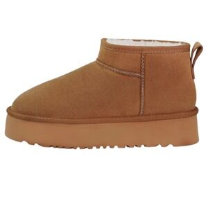 Ultra Mini Snow/Winter‎ Boots Platform Faux Suede Chestnut Slip-On Casual Size 9